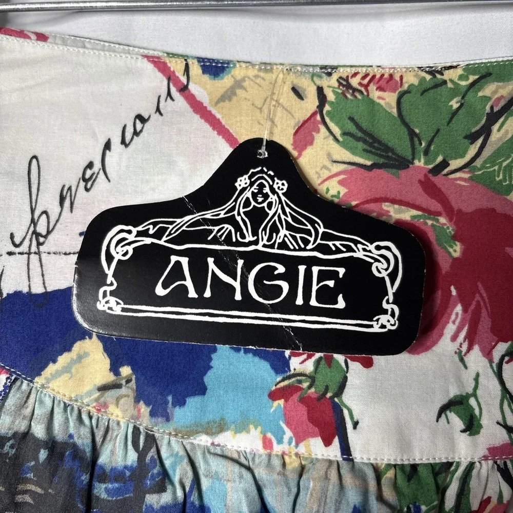Angie Italy L Ruffle Pleated Mini‎ Skirt Picturesque Flare Floral Travel NEW